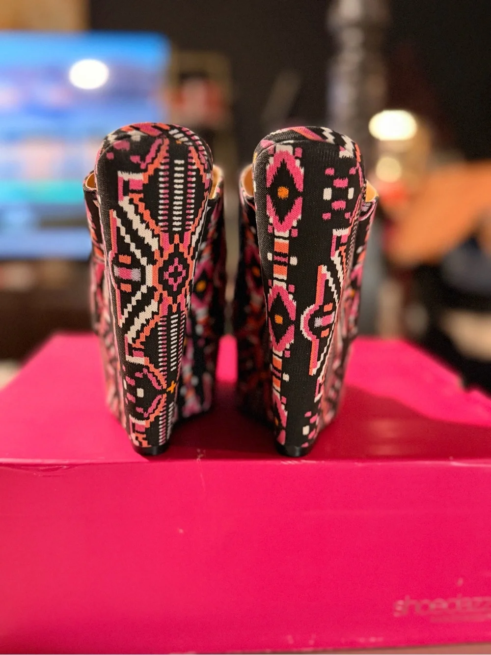 Pink & black platform wedges